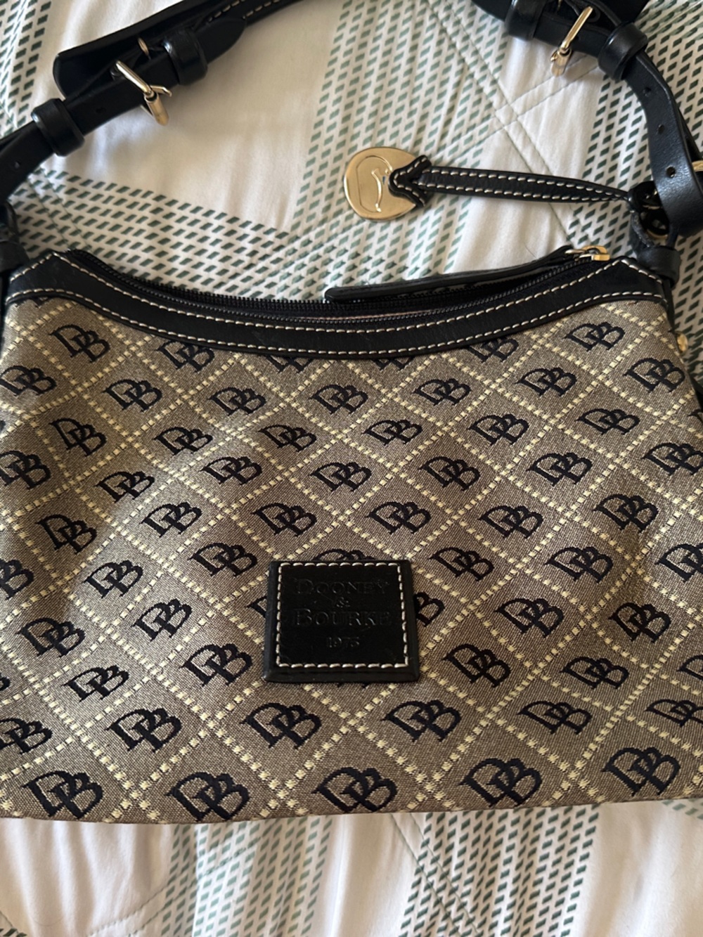 Dooney & Bourke Tan and Black Monogram Shoulder Bag